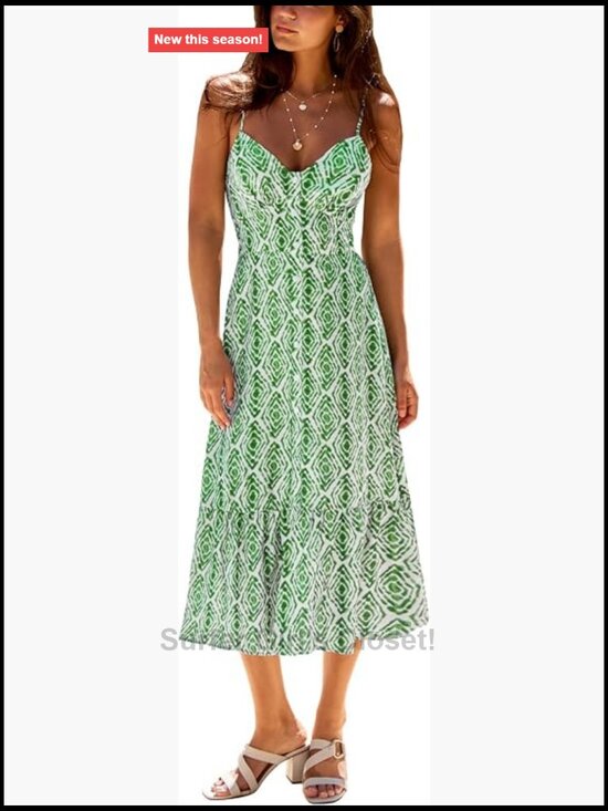 Dresses & Skirts - CUPSHE Women's Geometric Printed Sweetheart Neck Smocked Midi Dress A-Line